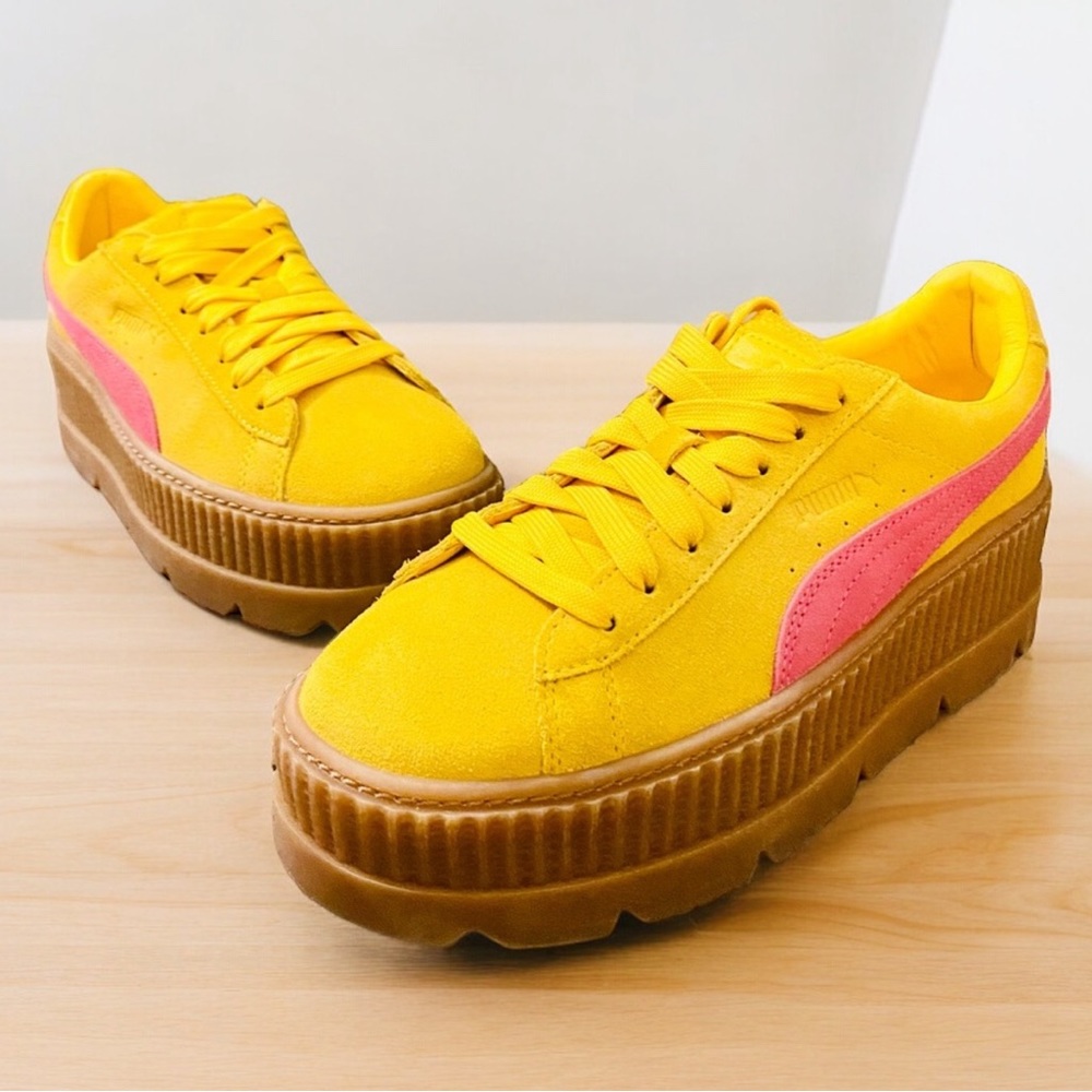 NIB Puma X Fenty Yellow & Pink Suede Cleated Creeper Sneakers